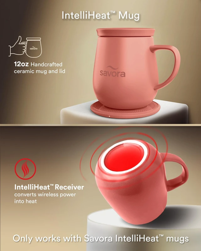 Alt view image 4 of 6 - 12oz IntelliHeat Coffee Mug | Baristas Choice | Exclusive Wireless SmartSense Pad | Maintains Perfect 135°F | Hand-Crafted Ceramic Mug & Lid | Great for Tea Drinkers | Backed for Life - Pink