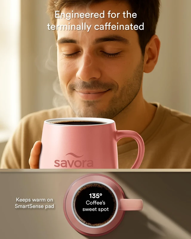 Alt view image 5 of 6 - 12oz IntelliHeat Coffee Mug | Baristas Choice | Exclusive Wireless SmartSense Pad | Maintains Perfect 135°F | Hand-Crafted Ceramic Mug & Lid | Great for Tea Drinkers | Backed for Life - Pink