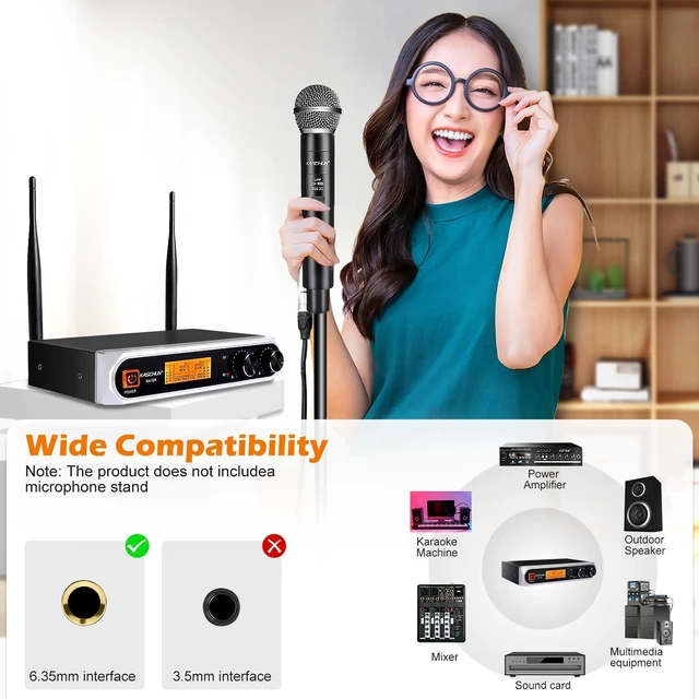 Alt view image 4 of 7 - Wireless Microphone System, Fixed Frequency, Dual UHF Handheld Microphones, 200ft Long Range, Plug & Play, Cordless Microphone for Singing, Karaoke, DJ, Church, Wedding, Home KTV