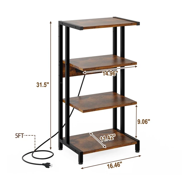 Alt view image 5 of 7 - 16.5" Game Console Shelf, Small 4-Tier Video Gaming Consoles Stand with Outlet, Narrow Stereo Cabinet AV Media Stand, Corner Audio Rack for PS5,Xbox,Game Console,TV Box,WiFi Router