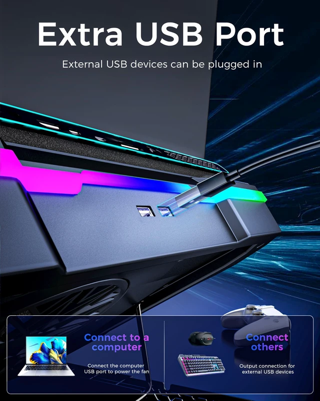 Alt view image 6 of 7 - Laptop Cooling Stand Gaming RGB Cooler for 15-19 inch Heavy Laptop | Gamer PC Computers Partner Fan with Full RGB Lights, 1 Big Powerful Fan Pull Up Stand Heat Dissipation