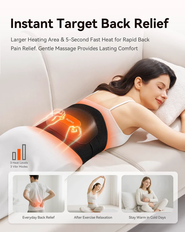 Alt view image 2 of 7 - Portable Heating Pad for Back Pain Relief, FSA Eligible HSA Gift | Cordless Heat Pads with Massager for Lower Back, 8000 mAh Rechargeable Battery, MAXwarm 3.0, Birthday Gifts for Women Men