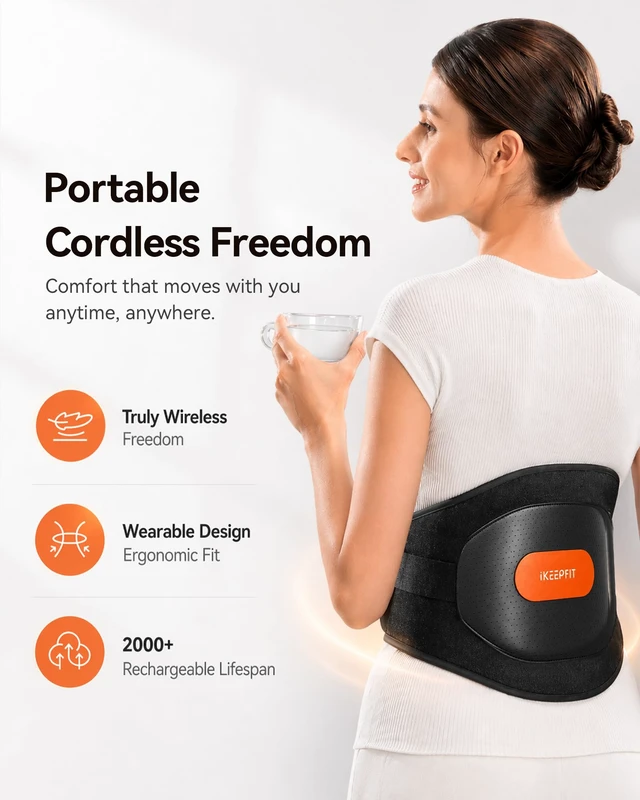 Alt view image 3 of 7 - Portable Heating Pad for Back Pain Relief, FSA Eligible HSA Gift | Cordless Heat Pads with Massager for Lower Back, 8000 mAh Rechargeable Battery, MAXwarm 3.0, Birthday Gifts for Women Men