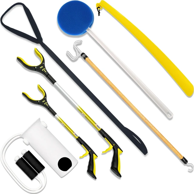 Main image of Premium 7-Piece Hip & Knee Kit with Short & Long Reacher Grabbers | 19 & 32 Reachers, Leg Lifter, Sock Aid, Dressing Stick, Bath Sponge & Shoe Horn Long Term Orthopedic Aids