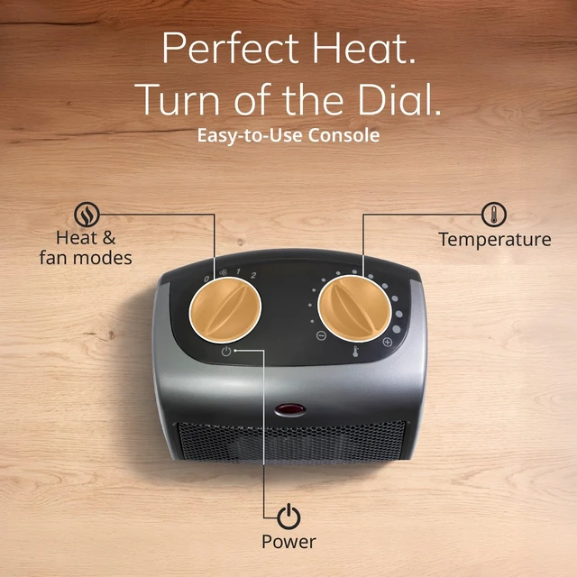 Alt view image 5 of 7 - 9" Tabletop Ceramic Space Heater with Thermostat - Dark Gray - 754201 | 1500W, Tip Switch, 2 Heat Settings, 1 Fan Mode, Portable Heater for Office, Bedroom, Desktop, Indoor Use, Overheat Protection