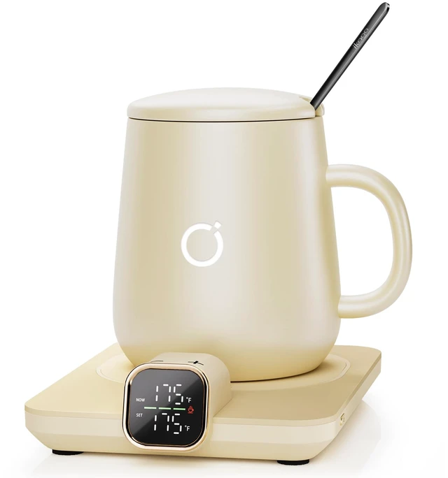 Main image of Coffee Cup Warmer & Mug Set, 1 Precise Temp Control Mug Warmer | Auto Shut Off, Infrared Sensor, Dual Temp Display, / Optional, 15oz Mug with Spoon & Lid Included, Gifts for Men Women