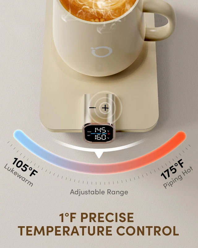 Alt view image 2 of 7 - Coffee Cup Warmer & Mug Set, 1 Precise Temp Control Mug Warmer | Auto Shut Off, Infrared Sensor, Dual Temp Display, / Optional, 15oz Mug with Spoon & Lid Included, Gifts for Men Women