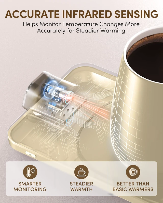 Alt view image 5 of 7 - Coffee Cup Warmer & Mug Set, 1 Precise Temp Control Mug Warmer | Auto Shut Off, Infrared Sensor, Dual Temp Display, / Optional, 15oz Mug with Spoon & Lid Included, Gifts for Men Women