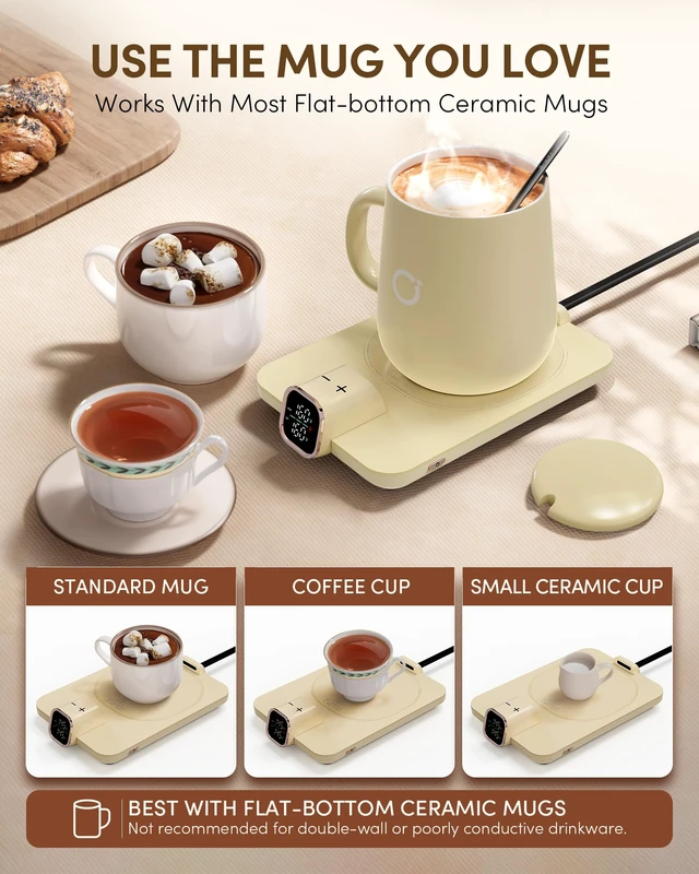 Alt view image 6 of 7 - Coffee Cup Warmer & Mug Set, 1 Precise Temp Control Mug Warmer | Auto Shut Off, Infrared Sensor, Dual Temp Display, / Optional, 15oz Mug with Spoon & Lid Included, Gifts for Men Women