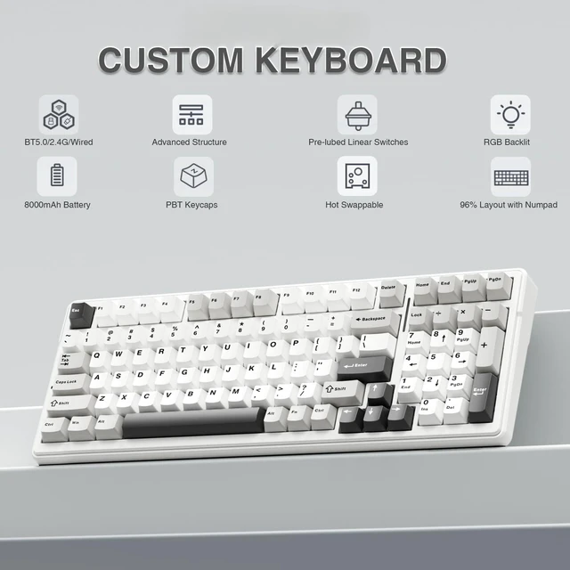 Alt view image 2 of 7 - F99 Wireless Mechanical Keyboard,Tri-Mode BT5.0/2.4GHz/USB-C Hot Swappable Custom Keyboard,Pre-lubed Linear Switches,RGB Backlit Computer Gaming Keyboards for PC/Tablet/PS/Xbox