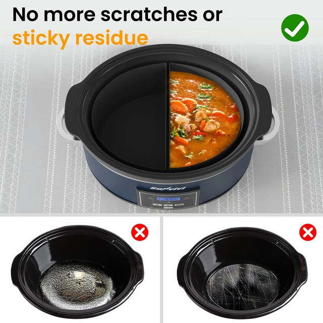 Alt view image 7 of 7 - 6 Quart Programmable Slow Cooker with 2 in 1 Silicone Liners, Multi-Cooker Food Warmer with Digital Timer, Adjustable Tempature Control, Dishwasher Safe Parts, Blue