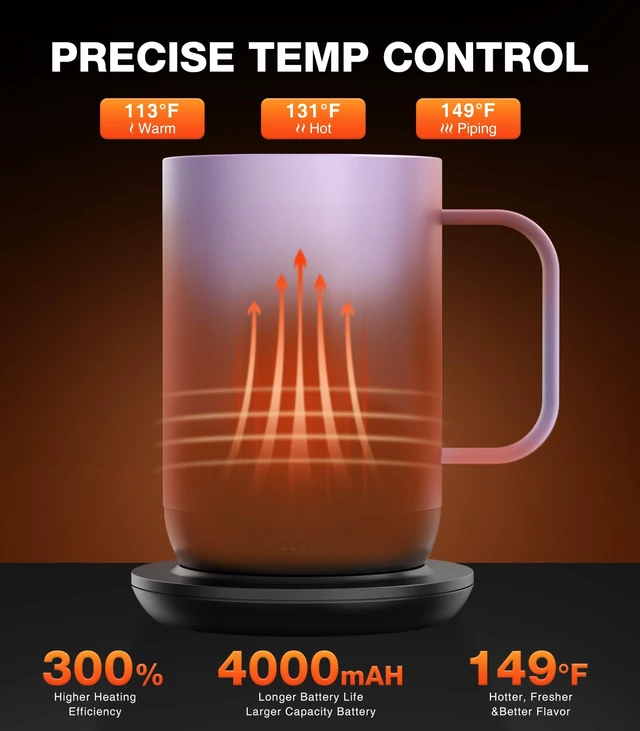 Alt view image 2 of 7 - Heated Coffee Mug Rechargeable T1, 16oz Constant Temp Control Mug | 3-Temp Settings & Fast Heating, 1°F Precise App Control, Long-Lasting Battery, Auto Shut-Off, Ideal Gift for Coffee Lovers