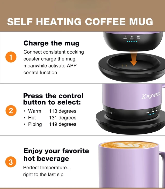 Alt view image 3 of 7 - Heated Coffee Mug Rechargeable T1, 16oz Constant Temp Control Mug | 3-Temp Settings & Fast Heating, 1°F Precise App Control, Long-Lasting Battery, Auto Shut-Off, Ideal Gift for Coffee Lovers