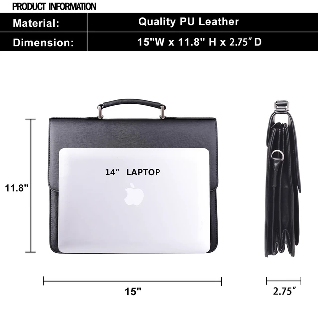 Alt view image 5 of 7 - Mens New PU Leather Attache Briefcase Traditional Messenger Lawyer Bag, MBYX015