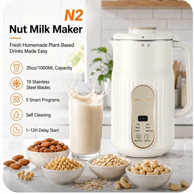 Alt view image 2 of 7 - Nut Milk Maker Machine,35OZ Plant Milk Self Clean Automatic Blender | Almond, Soy, Oat, Coconut, Grains, Juice, No Soaking, 12H Delay Start for Healthy Fresh Homemade Beverages