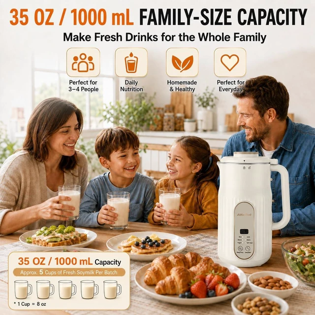 Alt view image 6 of 7 - Nut Milk Maker Machine,35OZ Plant Milk Self Clean Automatic Blender | Almond, Soy, Oat, Coconut, Grains, Juice, No Soaking, 12H Delay Start for Healthy Fresh Homemade Beverages