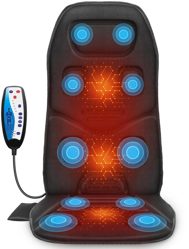 Main image of Vibration Back Massager with Heat, 10-Motor Massage Seat Cushion for Chair, Graphene Heated Massage Chair Pad for Back, Lumbar & Thighs, 5 Modes, 3 Intensities, Home Office Recliner Gift