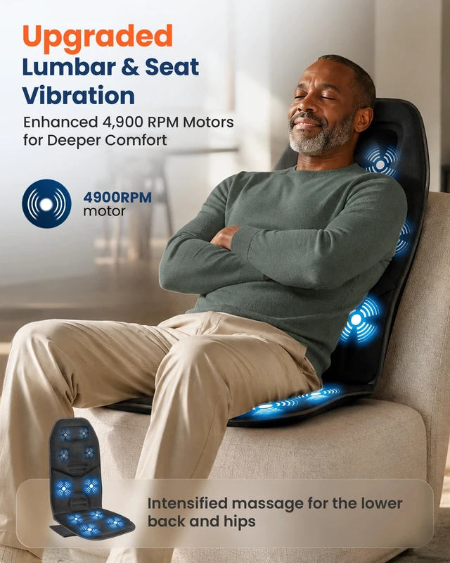 Alt view image 2 of 7 - Vibration Back Massager with Heat, 10-Motor Massage Seat Cushion for Chair, Graphene Heated Massage Chair Pad for Back, Lumbar & Thighs, 5 Modes, 3 Intensities, Home Office Recliner Gift