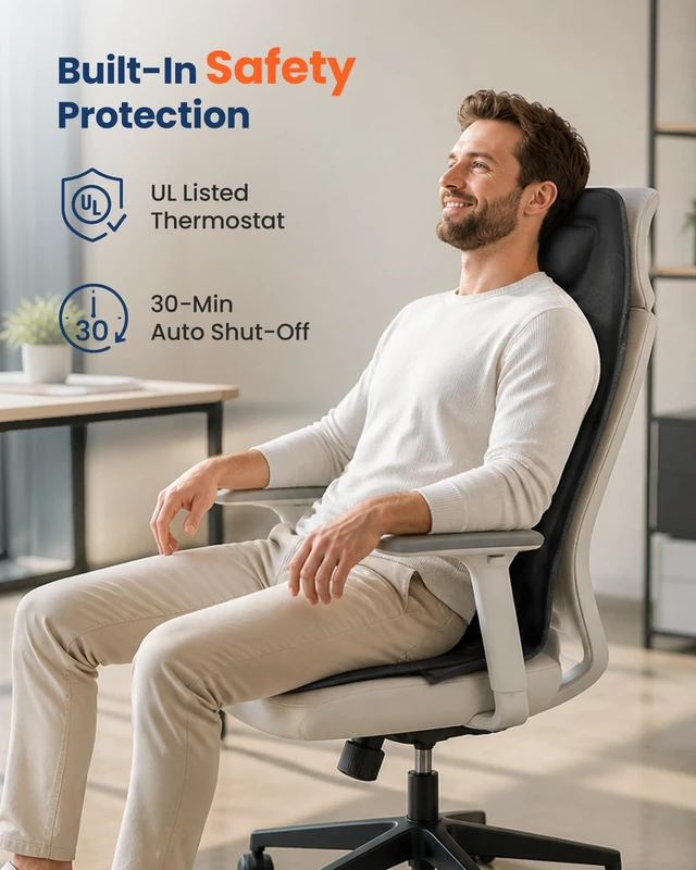 Alt view image 5 of 7 - Vibration Back Massager with Heat, 10-Motor Massage Seat Cushion for Chair, Graphene Heated Massage Chair Pad for Back, Lumbar & Thighs, 5 Modes, 3 Intensities, Home Office Recliner Gift