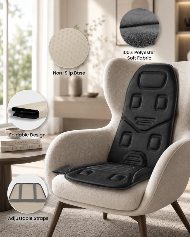 Alt view image 7 of 7 - Vibration Back Massager with Heat, 10-Motor Massage Seat Cushion for Chair, Graphene Heated Massage Chair Pad for Back, Lumbar & Thighs, 5 Modes, 3 Intensities, Home Office Recliner Gift