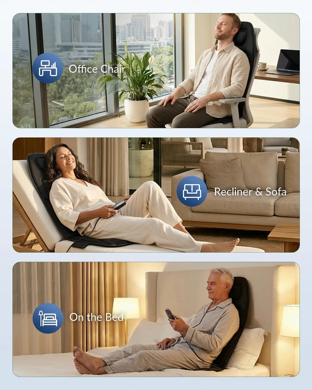 Alt view image 6 of 7 - Vibration Back Massager with Heat, 10-Motor Massage Seat Cushion for Chair, Graphene Heated Massage Chair Pad for Back, Lumbar & Thighs, 5 Modes, 3 Intensities, Home Office Recliner Gift