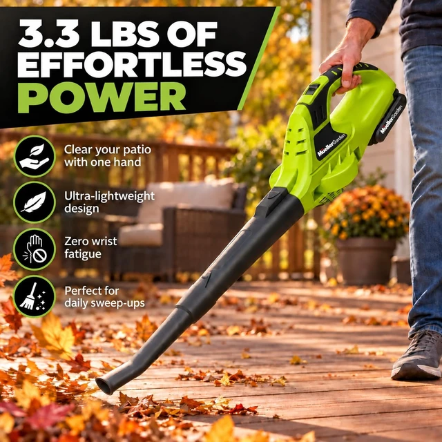 Alt view image 2 of 7 - Mueller UltraStorm Cordless Leaf Blower | 2 Batteries Included for 2x Runtime, 140 MPH 20V Brushless Motor, 3.3 lb Lightweight, 2-Speed Variable, 1-Hour Fast Charge