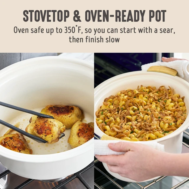 Alt view image 2 of 7 - 3.5QT Ceramic Nonstick Manual Slow Cooker, Removeable Crock Cream | PFAS-Free Nonstick Removeable Inner Pot, Dishwasher Safe, 3 Heat Settings (low, high, warm), Lightweight & Compact, Glass Lid