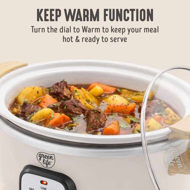 Alt view image 3 of 7 - 3.5QT Ceramic Nonstick Manual Slow Cooker, Removeable Crock Cream | PFAS-Free Nonstick Removeable Inner Pot, Dishwasher Safe, 3 Heat Settings (low, high, warm), Lightweight & Compact, Glass Lid