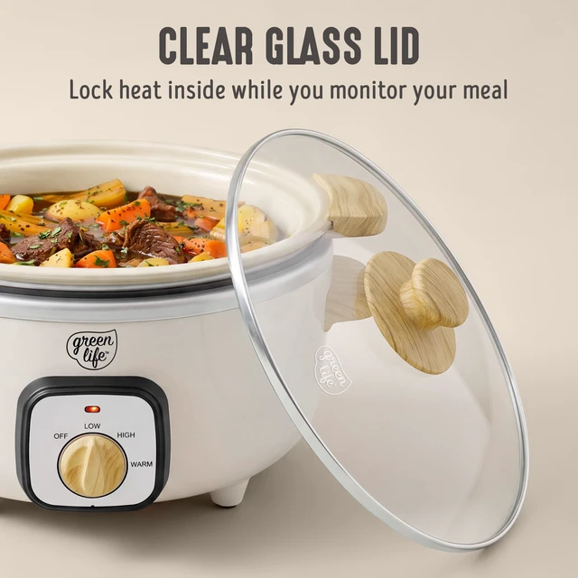 Alt view image 4 of 7 - 3.5QT Ceramic Nonstick Manual Slow Cooker, Removeable Crock Cream | PFAS-Free Nonstick Removeable Inner Pot, Dishwasher Safe, 3 Heat Settings (low, high, warm), Lightweight & Compact, Glass Lid