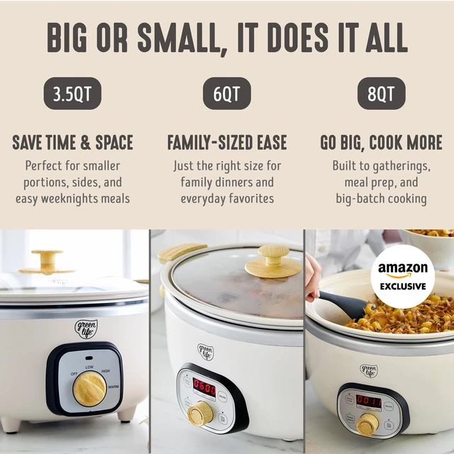 Alt view image 6 of 7 - 3.5QT Ceramic Nonstick Manual Slow Cooker, Removeable Crock Cream | PFAS-Free Nonstick Removeable Inner Pot, Dishwasher Safe, 3 Heat Settings (low, high, warm), Lightweight & Compact, Glass Lid