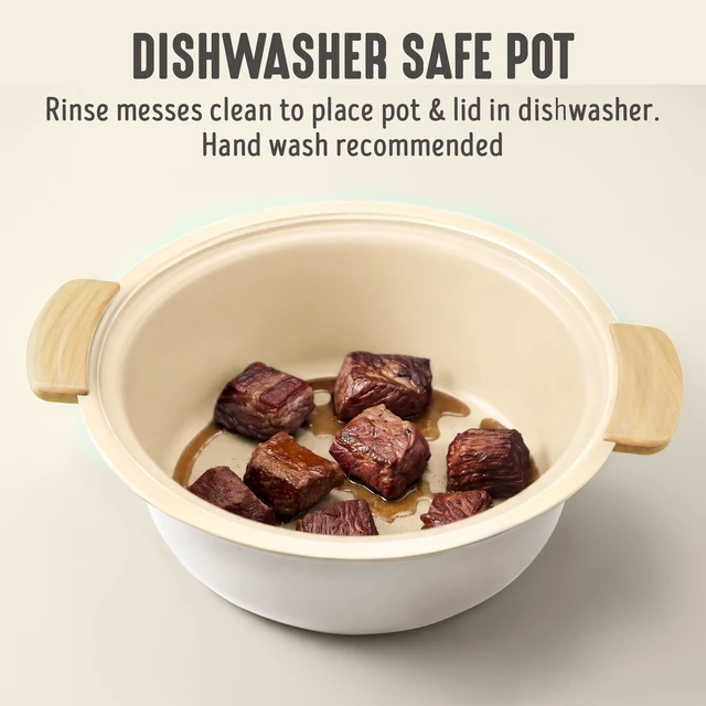 Alt view image 5 of 7 - 3.5QT Ceramic Nonstick Manual Slow Cooker, Removeable Crock Cream | PFAS-Free Nonstick Removeable Inner Pot, Dishwasher Safe, 3 Heat Settings (low, high, warm), Lightweight & Compact, Glass Lid