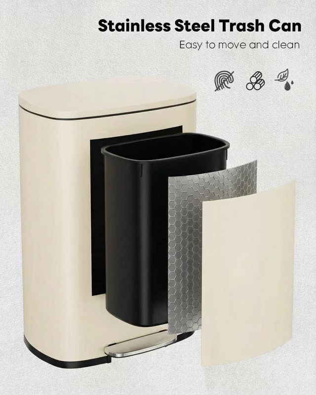 Alt view image 2 of 5 - 13.2+1.3 Gallon Trash Can Combo Set, Stainless Steel Garbage Bin with Pedal | Removable Inner Waste Bucket, Anti-fingerprint, Soft-Close Locking Lid Dustbin for Kitchen, Bathroom, Office