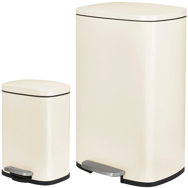Main image of 13.2+1.3 Gallon Trash Can Combo Set, Stainless Steel Garbage Bin with Pedal | Removable Inner Waste Bucket, Anti-fingerprint, Soft-Close Locking Lid Dustbin for Kitchen, Bathroom, Office