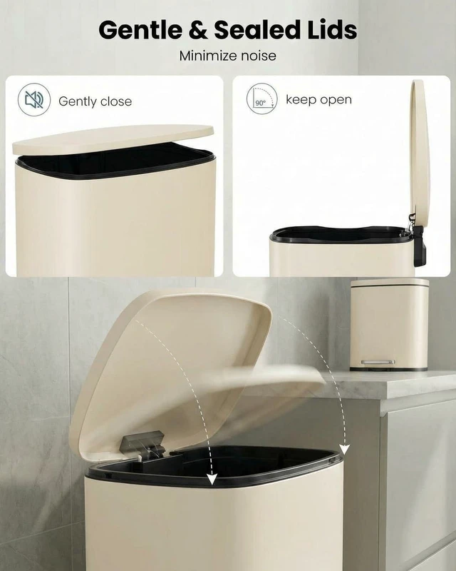 Alt view image 3 of 5 - 13.2+1.3 Gallon Trash Can Combo Set, Stainless Steel Garbage Bin with Pedal | Removable Inner Waste Bucket, Anti-fingerprint, Soft-Close Locking Lid Dustbin for Kitchen, Bathroom, Office