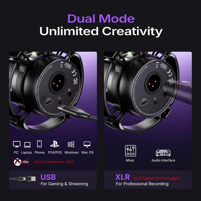 Alt view image 5 of 7 - MAONO PD200X XLR/USB Dynamic Microphone, RGB Gaming Mic with Software | PC Mic with Mute, Gain Knob, Volume Control and Headphone Jack for Gaming, Streaming, Podcasting, Recording