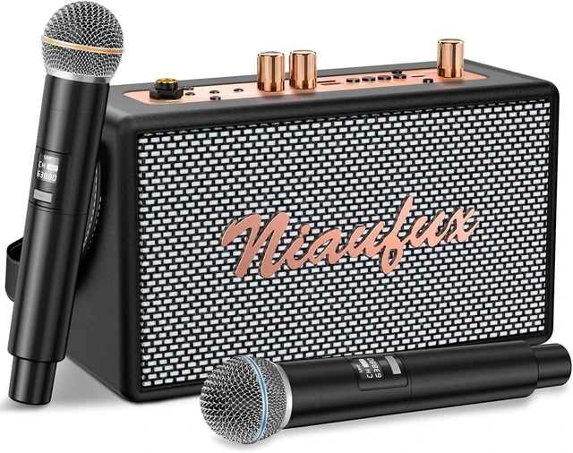 Main image of Karaoke Machine, Retro-Design Speaker with 2 Wireless Microphones for Adults & Kids, Portable Karaoke System for Home Party, Bluetooth/AUX/USB/TF/TWS Support, Gifts for Women & Girls
