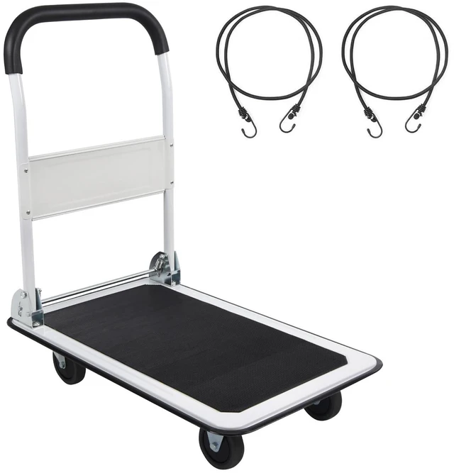 Main image of Foldable Push Cart Platform Cart 330lbs Capacity with 2 Ropes | 4 Wheels, 28.7"x18.5"x32.3", Small Flatbed Cart, Protable, White