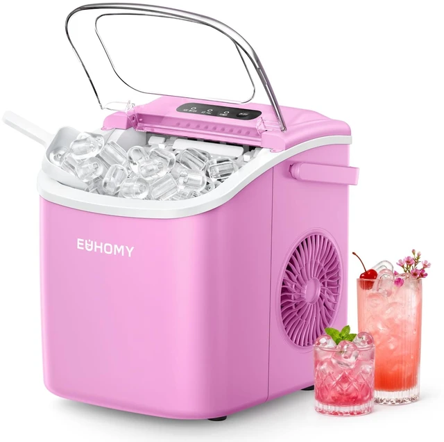 Main image of Countertop Ice Maker Machine with Handle, 26lbs in 24Hrs, 9 Ice Cubes Ready in 6 Mins, Auto-Cleaning Portable Ice Maker with Basket and Scoop, for Home/Kitchen/Camping/RV. (Pink)