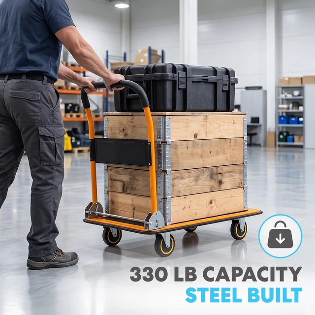 Alt view image 4 of 6 - Push Cart Dolly, 330 LBS Foldable Moving Platform Hand Truck Easy Storage, 360 Degree Swivel Wheels Flat Bed Cart