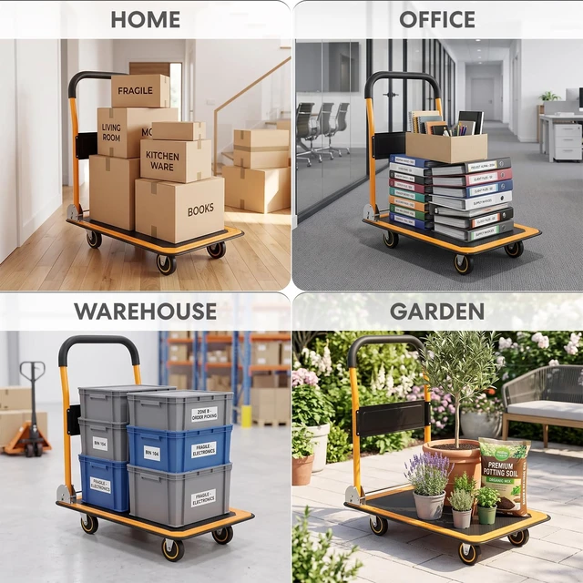 Alt view image 2 of 6 - Push Cart Dolly, 330 LBS Foldable Moving Platform Hand Truck Easy Storage, 360 Degree Swivel Wheels Flat Bed Cart