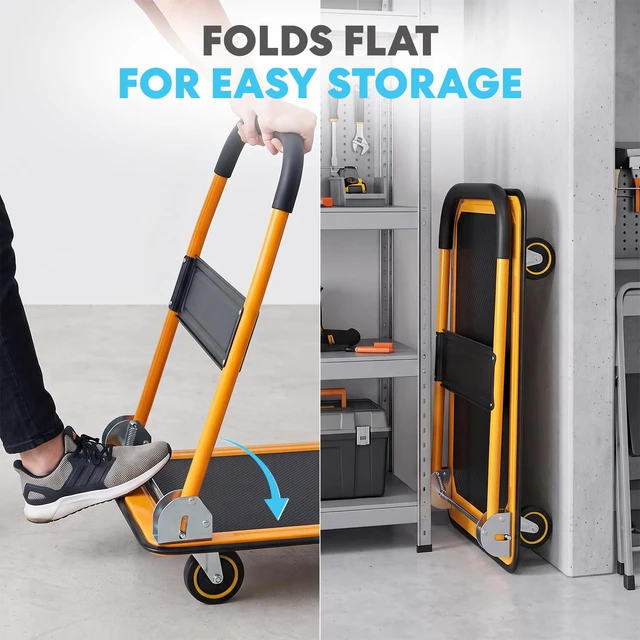 Alt view image 6 of 6 - Push Cart Dolly, 330 LBS Foldable Moving Platform Hand Truck Easy Storage, 360 Degree Swivel Wheels Flat Bed Cart