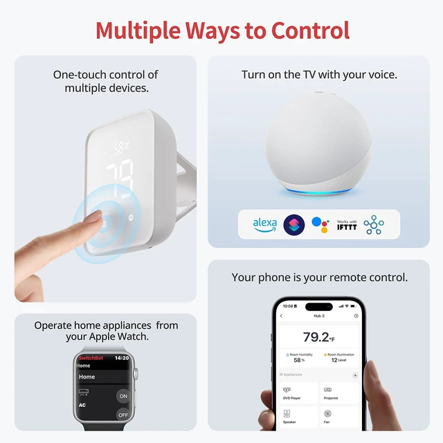Alt view image 7 of 7 - Hub 2 (2nd Gen), Work as a WiFi Thermometer Hygrometer, IR Remote Control, Smart Remote and Light Sensor, Link to Wi-Fi (Support 2.4GHz), Alexa, Google Home, Apple Home Compatible
