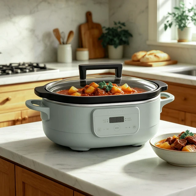 Alt view image 2 of 7 - 6 Quart Programmable Slow Cooker Removable Healthy Nonstick Pot - Small Kitchen Appliance for Family Dinners - Serves 6+ People - Heat Settings: Keep Warm Olive