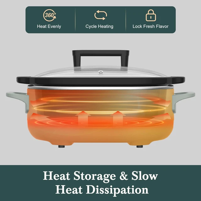Alt view image 5 of 7 - 6 Quart Programmable Slow Cooker Removable Healthy Nonstick Pot - Small Kitchen Appliance for Family Dinners - Serves 6+ People - Heat Settings: Keep Warm Olive