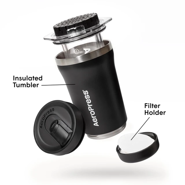 Alt view image 4 of 6 - Go Plus Portable Coffee Maker Kit, Black | Small, Travel, Camping & Office, All-in-One French Press, Pour-Over & Espresso Style Manual Brewer