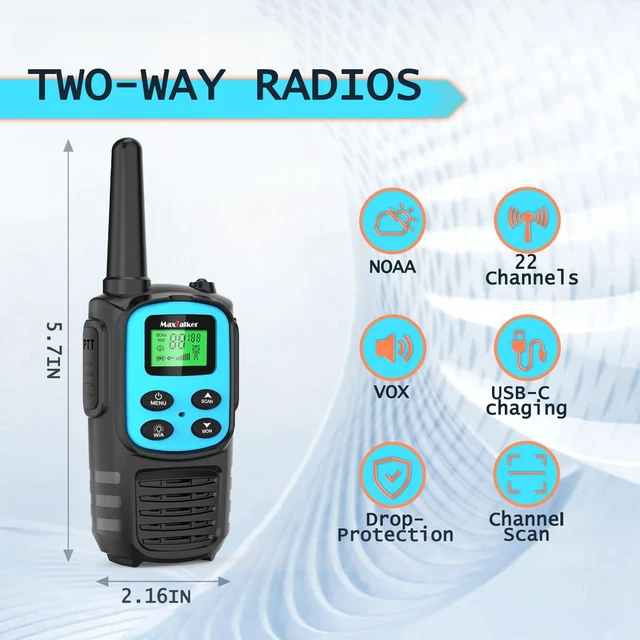 Alt view image 2 of 7 - Walkie Talkies Long Range, Rechargeable 22 FRS Channel Two Way Radio 6Pack | NOAA, LED flash & VOX walkie talkies for adults, USB-C rechargeable, 1200mAh battery life, ideal for group hiking ()