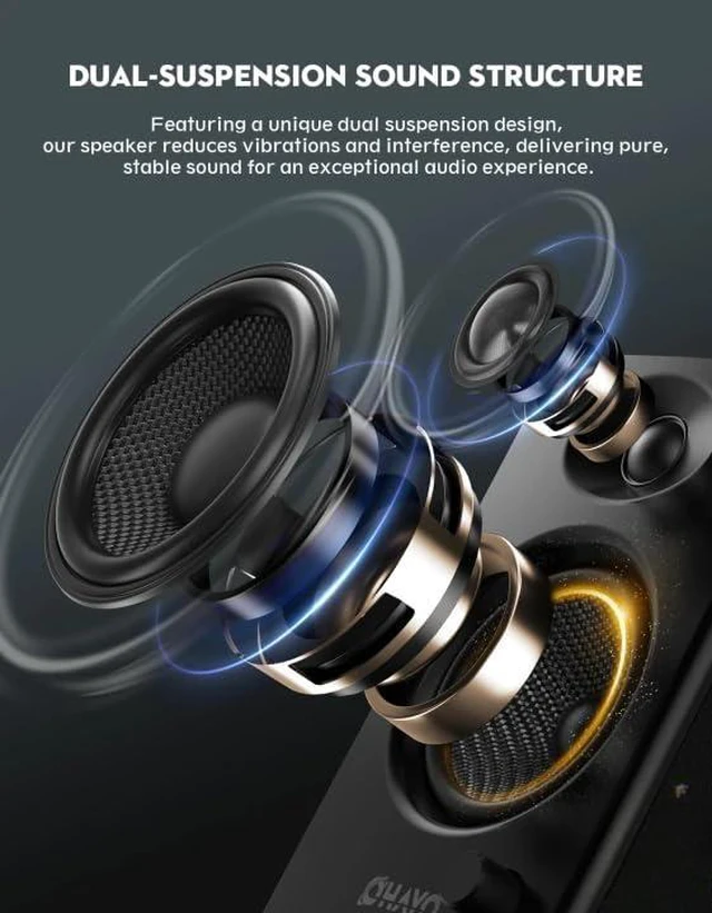 Alt view image 3 of 7 - 60W Computer Speakers, Bluetooth 5.3, Stereo 2.0, 1 Pair, Black | MDF Wooden Enclosure, Carbon Fiber Drivers, AC Powered, 3.5mm Aux RCA USB Inputs, for Music, Gaming, Desktop PC, TV