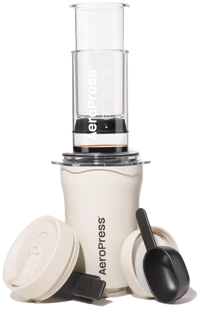 Main image of Go Plus Portable Coffee Maker Kit, Cream | Travel, Camping & Office, All-in-One French Press, Pour-Over & Espresso Style Manual Brewer, 2 Min Brew, Less Bitterness
