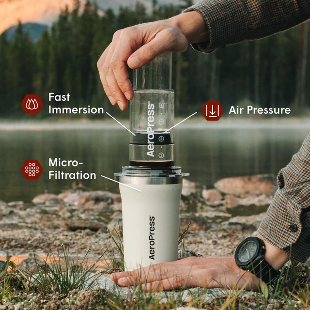 Alt view image 2 of 6 - Go Plus Portable Coffee Maker Kit, Cream | Travel, Camping & Office, All-in-One French Press, Pour-Over & Espresso Style Manual Brewer, 2 Min Brew, Less Bitterness