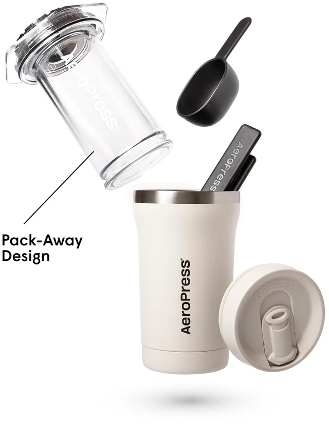 Alt view image 3 of 6 - Go Plus Portable Coffee Maker Kit, Cream | Travel, Camping & Office, All-in-One French Press, Pour-Over & Espresso Style Manual Brewer, 2 Min Brew, Less Bitterness